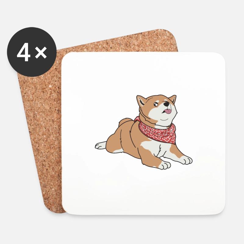 Kawaii Shiba mit rotem Halstuch - Untersetzer (4er-Set) - Weiß