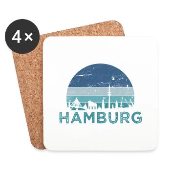 Hansestadt Hamburg Skyline Hamburger Hafen Retro - Untersetzer (4er-Set) - Weiß - Vorne