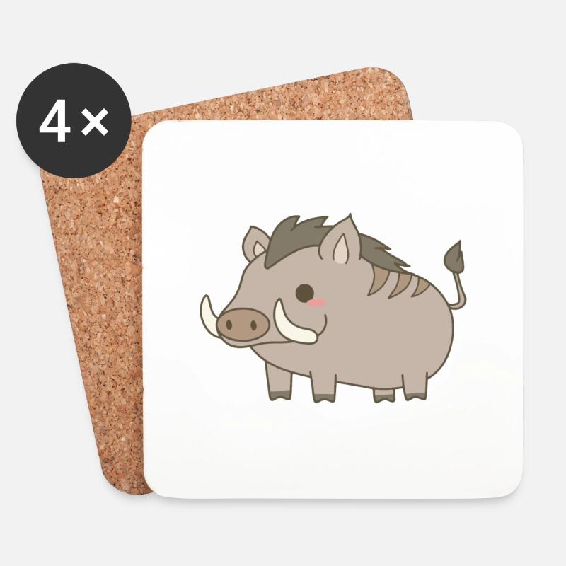 Wildschwein - Untersetzer (4er-Set) - Weiß