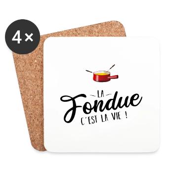 La fondue c'est la vie noir p - Dessous de verre (lot de 4) - blanc - Devant