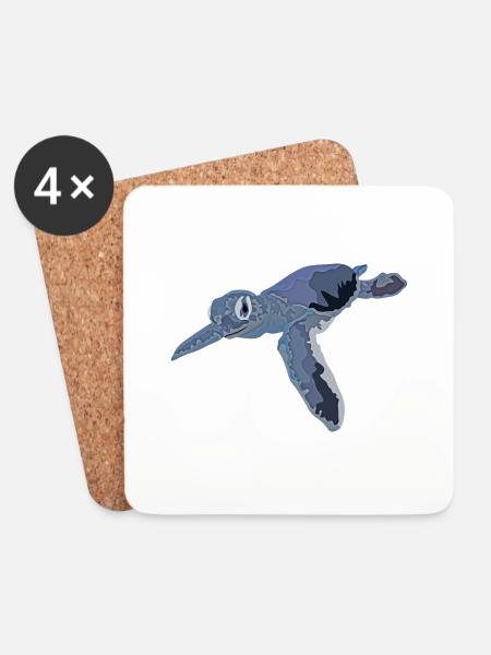 Schildkröte auf dem Flug durchs Meer - Untersetzer (4er-Set) - Weiß