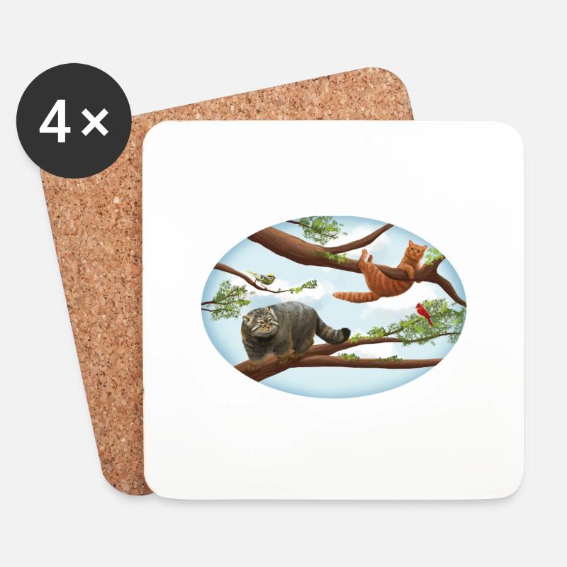 Manul und Hauskatze auf dem Baum - Untersetzer (4er-Set) - Weiß
