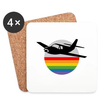Regenbogen Flugzeug - Untersetzer (4er-Set) - Weiß - Vorne