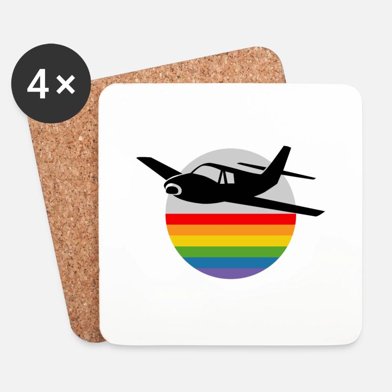 Rainbow Airplane - Coasters (set of 4) - white