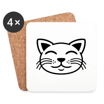 Cat Face Happy Pet - Coasters (set of 4) - white - Front