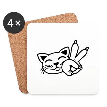 Signe de la main Paix Chat Visage - Dessous de verre (lot de 4) - blanc - Devant