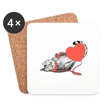 Amour de chat - Dessous de verre (lot de 4) - blanc - Devant