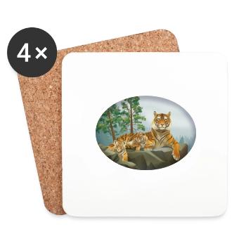 Tiger with offspring - small - cute - family - Coasters (set of 4) - white - Front