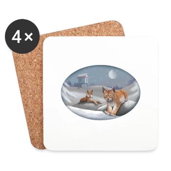 Lynx et neige - Chat - Animaux de compagnie - Dessous de verre (lot de 4) - blanc - Devant
