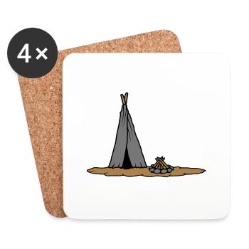 Conception de tente primitive de feu de camp - Dessous de verre (lot de 4) - blanc - Devant