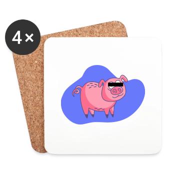 Cartoon Schwein - Untersetzer (4er-Set) - Weiß - Vorne