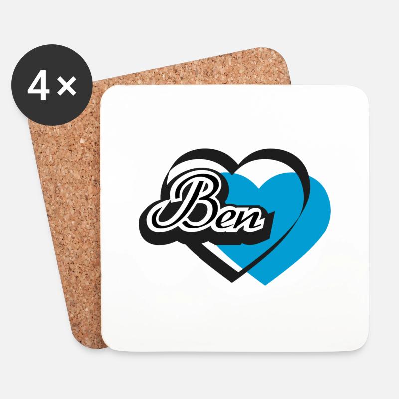 Name Ben Herz - Untersetzer (4er-Set) - Weiß