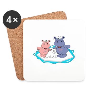 hippo hippo polar bear north pole cold winter snow - Coasters (set of 4) - white - Front