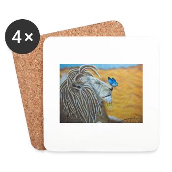 Rasta lion and blue butterfly - Coasters (set of 4) - white - Front