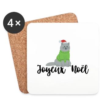 Pull et tee-shirt « Joyeux Noël » avec chat - Dessous de verre (lot de 4) - blanc - Devant