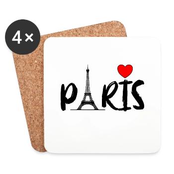 Paris Schrift schwarz mit Herz und Eiffelturm - Untersetzer (4er-Set) - Weiß - Vorne
