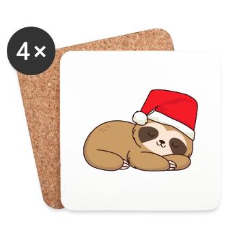 Sloth sleeping with Christmas hat Sloth - Coasters (set of 4) - white - Front
