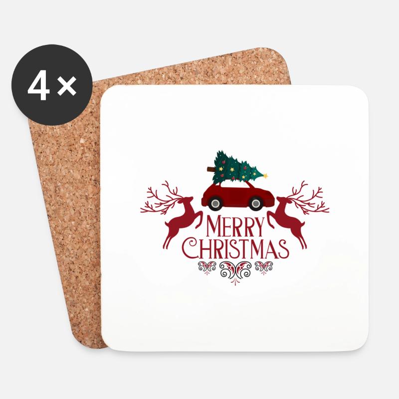 Joyeux renne de Noël - Dessous de verre (lot de 4) - blanc