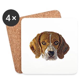 Visage de Beagle - Dessous de verre (lot de 4) - blanc - Devant
