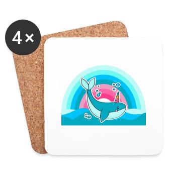Kidcore Rainbow Whale Unicorn Waves Cadeau - Dessous de verre (lot de 4) - blanc - Devant