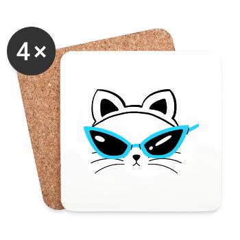 Chat cool... Visage de Lunettes de soleil pour chat - Dessous de verre (lot de 4) - blanc - Devant