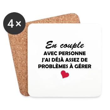 en couple non / humour célibataire - Dessous de verre (lot de 4) - blanc - Devant