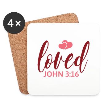 Loved - John 3:16 - Coasters (set of 4) - white - Front