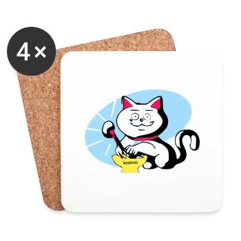Chat et ramen - Dessous de verre (lot de 4) - blanc - Devant