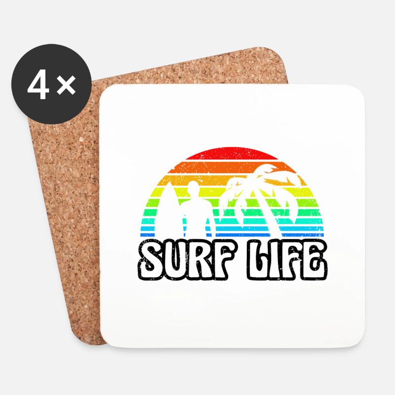 Vintage Sunset Surf Life - Untersetzer (4er-Set) - Weiß