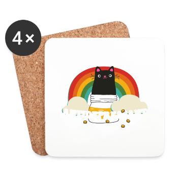 Cat Kitten Antidepressant Rainbow Peace Kindness - Coasters (set of 4) - white - Front