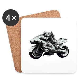 Moto de science-fiction avec motard du futur - Dessous de verre (lot de 4) - blanc - Devant