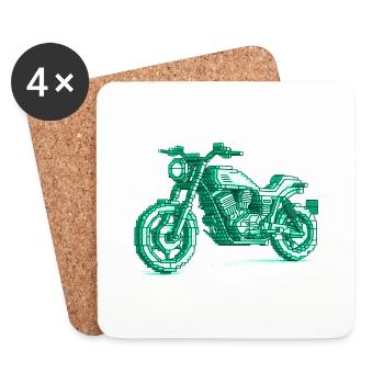 Retro motorcycle in 8 bit in the color green - Coasters (set of 4) - white - Front