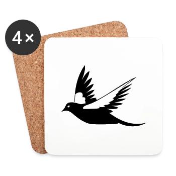 Fliegende Amsel Schwarz-Weiß Illustration - Untersetzer (4er-Set) - Weiß - Vorne