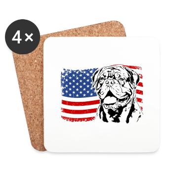 Dogue de Bordeaux Amerika Fahne Hunde Wilsigns - Untersetzer (4er-Set) - Weiß - Vorne