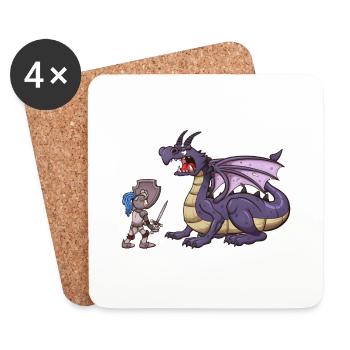 Ritter VS Drache - Untersetzer (4er-Set) - Weiß - Vorne