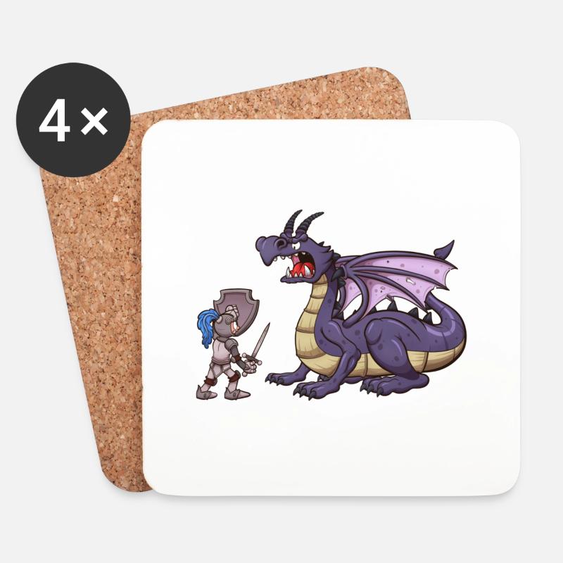Knight VS Dragon - Coasters (set of 4) - white