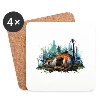 Camping atmosphere. A retro adventure. - Coasters (set of 4) - white - Front
