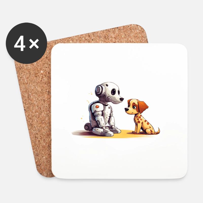 Freunde "Hund und Roboter" Shirt Freundschaft - Untersetzer (4er-Set) - Weiß