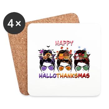 Happy Hallothanksmas Funny Messy Bun Lover - Coasters (set of 4) - white - Front