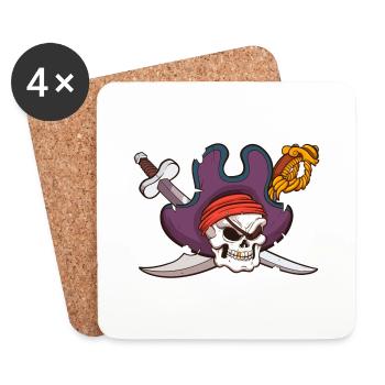Crâne de pirate - Dessous de verre (lot de 4) - blanc - Devant