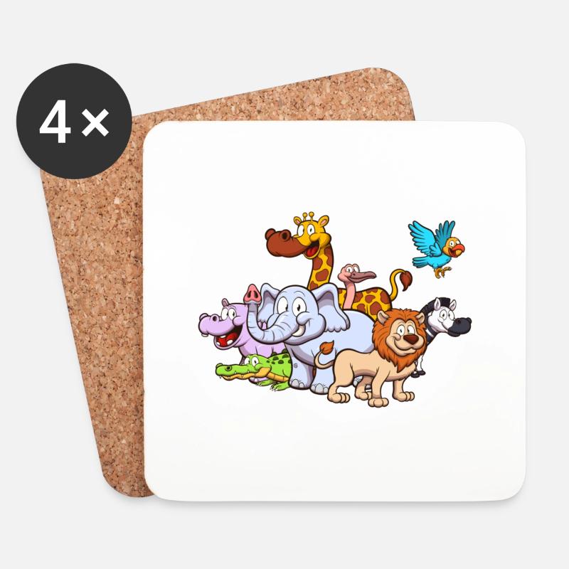 Safari-Tiere - Untersetzer (4er-Set) - Weiß