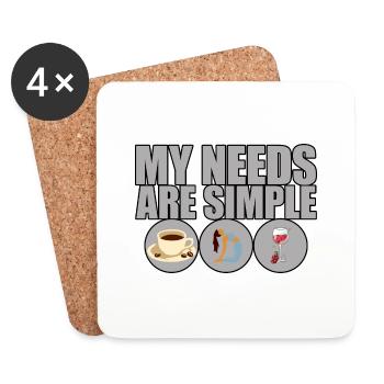 My Needs Are Simple, Coffee Yoga Wine - Coasters (set of 4) - white - Front