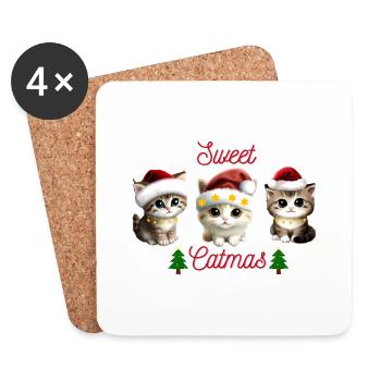 Sweet Catmas, Cat Christmas - Coasters (set of 4) - white - Front