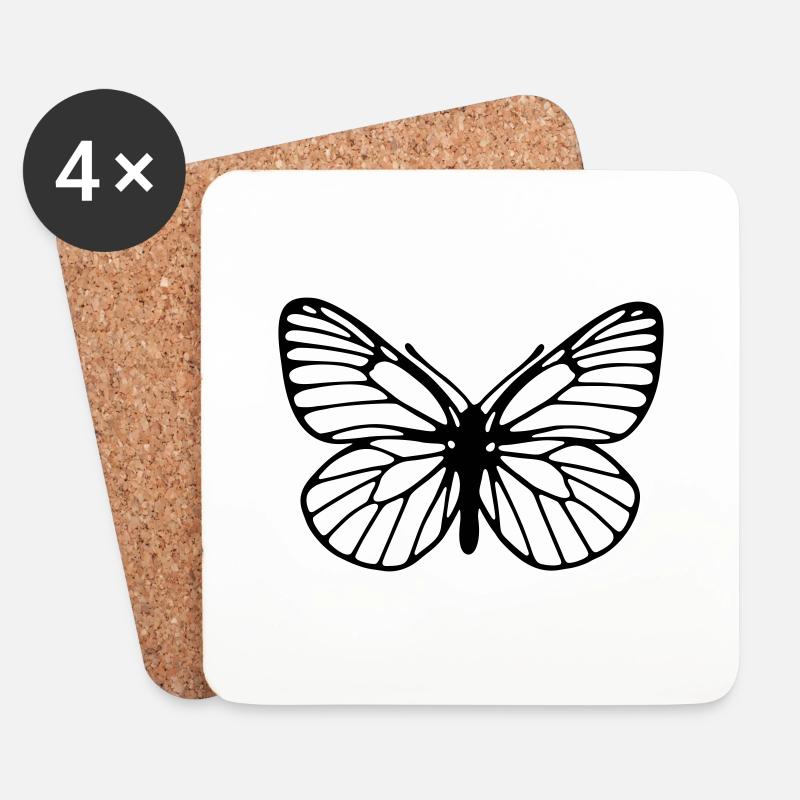 Schwarz geäderter weißer Schmetterling - Untersetzer (4er-Set) - Weiß