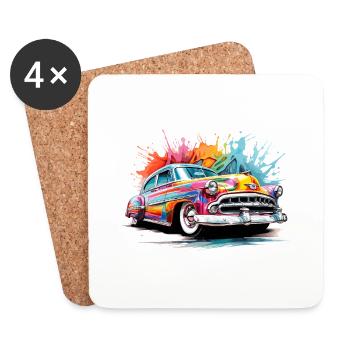 bunter Oldtimer - Untersetzer (4er-Set) - Weiß - Vorne