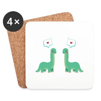Dino couple: Dinosaur couple in love - Coasters (set of 4) - white - Front