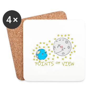Conception mignonne de points de vue positifs de la lune et de la terre - Dessous de verre (lot de 4) - blanc - Devant