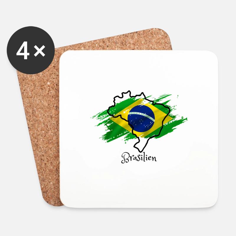 Ich liebe Brasilien - Brasilienkarte - Untersetzer (4er-Set) - Weiß