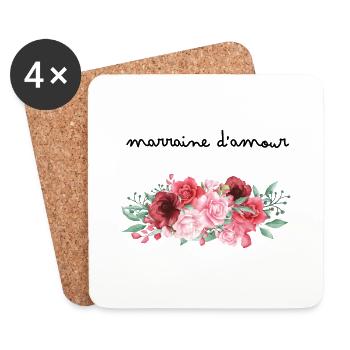 Marraine d’amour fleurs- idée cadeau marraine - Dessous de verre (lot de 4) - blanc - Devant