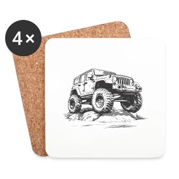 Offroad 4x4 AWD Allrad Truck Geländewagen SUV KFZ - Untersetzer (4er-Set) - Weiß - Vorne
